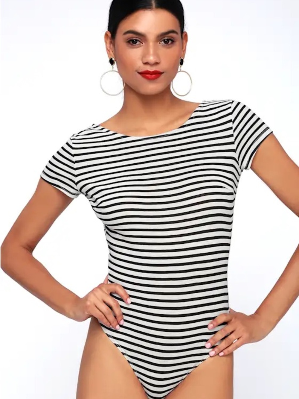 Lulu's Black & White Striped Short-Sleeve Bodysuit
